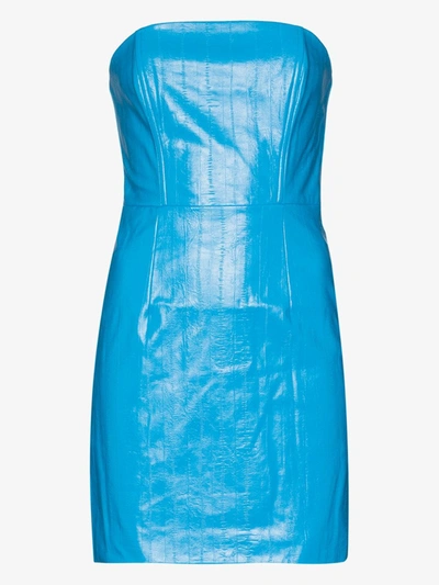Shop Rotate Birger Christensen Herla Faux Leather Mini Dress In Blue