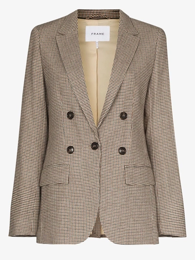 Shop Frame Houndstooth Double-breasted Blazer In Brown