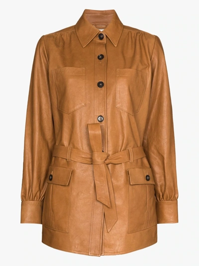 Shop Frame Safari Leather Jacket In Brown