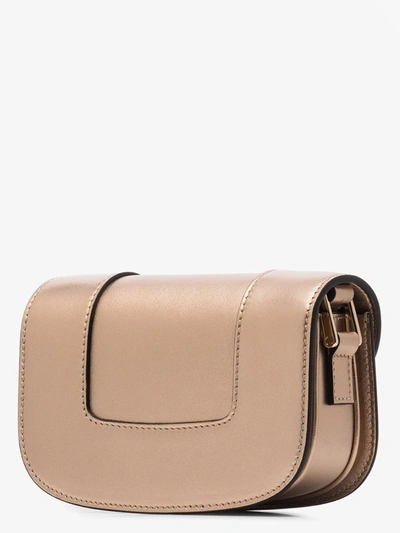 Shop Valentino Gold Tone Supervee Small Leather Cross Body Bag