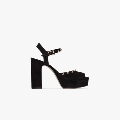 Shop Valentino Rockstud 125 Suede Platform Sandals In Black