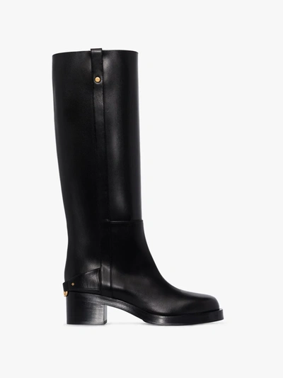 Shop Valentino Black Troopup 55 Knee-high Leather Boots