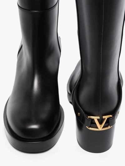 Shop Valentino Black Troopup 55 Knee-high Leather Boots