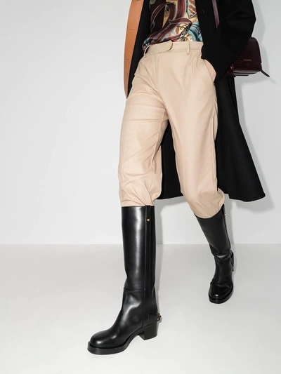 Shop Valentino Black Troopup 55 Knee-high Leather Boots