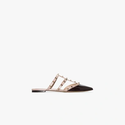 Shop Valentino Rockstud Patent Leather Mules - Women's - Leather/patent Leather In Brown