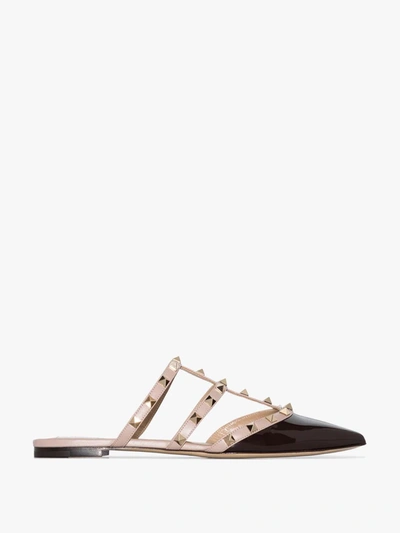 Shop Valentino Rockstud Patent Leather Mules - Women's - Leather/patent Leather In Brown