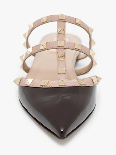 Shop Valentino Rockstud Patent Leather Mules - Women's - Leather/patent Leather In Brown