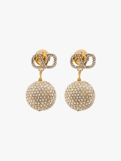 Shop Valentino Gold Tone Crystal Ball Drop Earrings