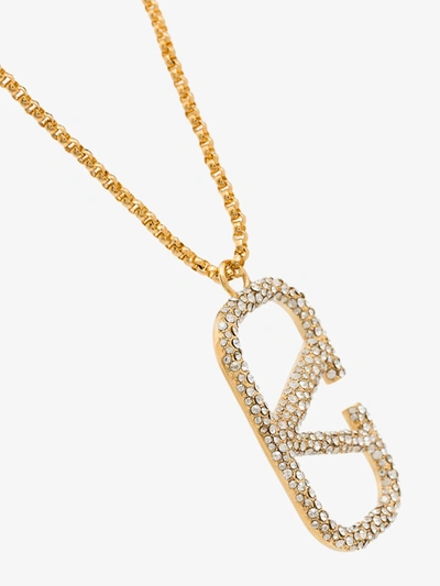 Shop Valentino Gold Tone Vlogo Crystal Necklace