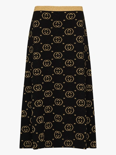 Shop Gucci Gg Jacquard Lamé Wool Skirt In Black