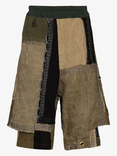 Shop By Walid Patchwork Bermuda Shorts In Green