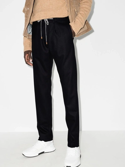 Shop Eleventy Blue Tailored Wool Track Pants