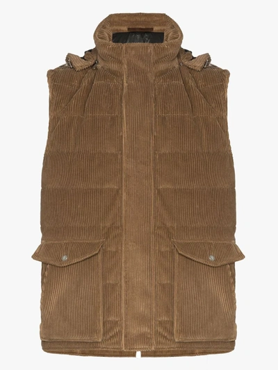 Shop Eleventy Brown Hooded Cotton Down Padded Gilet