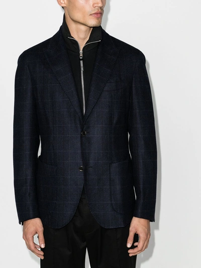 Shop Eleventy Blue Young Wool Checked Blazer