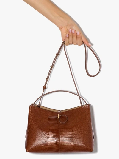 Shop Wandler Brown Ava Lizard Effect Mini Leather Tote Bag