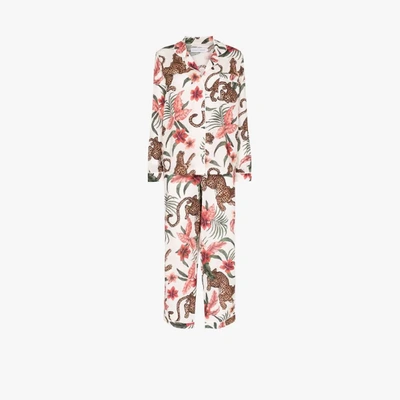 Desmond & Dempsey Long Pyjama Set Soleia Print Cream In Weiss