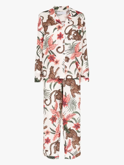 Desmond & Dempsey Long Pyjama Set Soleia Print Cream In Weiss