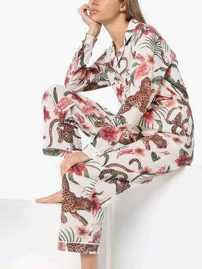 Desmond & Dempsey Long Pyjama Set Soleia Print Cream In Weiss
