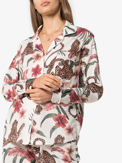 Desmond & Dempsey Long Pyjama Set Soleia Print Cream In Weiss