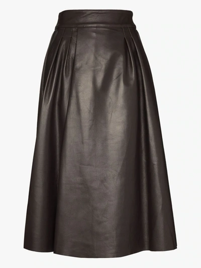Shop Dolce & Gabbana Pleated Leather Skirt In Brown