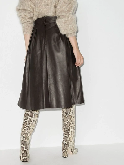 Shop Dolce & Gabbana Pleated Leather Skirt In Brown