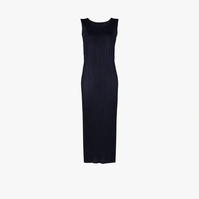 Issey Miyake New Colourful Basics Plissé Midi Dress In Blue