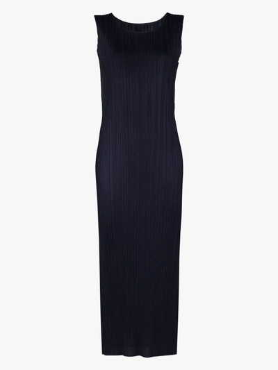 Issey Miyake New Colourful Basics Plissé Midi Dress In Blue