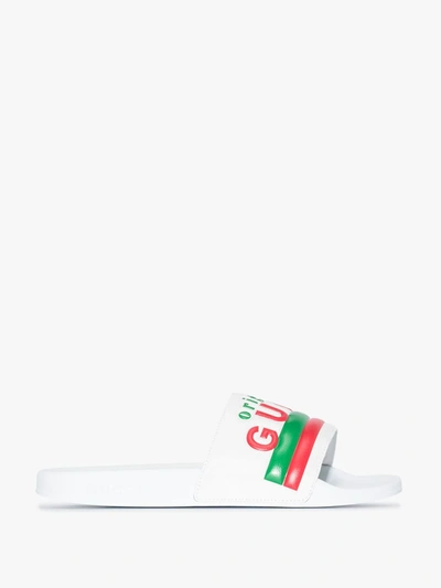 Shop Gucci White Original Logo Slides