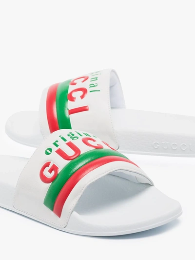 Shop Gucci White Original Logo Slides