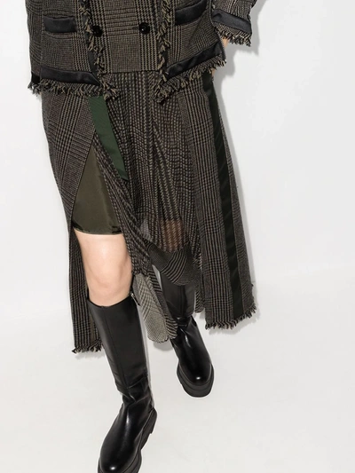 Shop Sacai Checked Asymmetric Midi Skirt In Neutrals