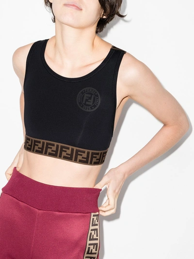 Shop Fendi Rama Logo Sports Bra In Blue