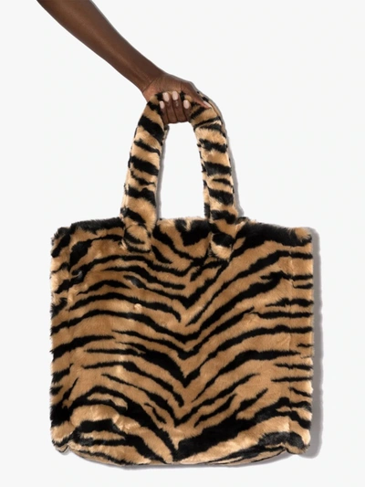 Shop Stand Studio Brown Lola Tiger Stripe Faux Fur Tote Bag