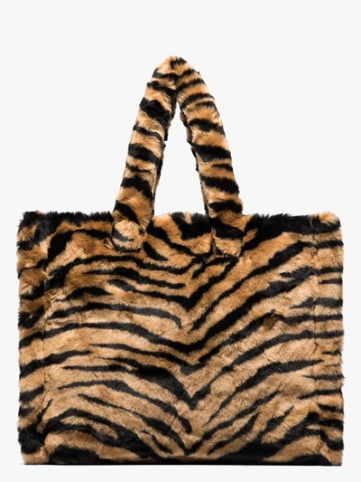 Shop Stand Studio Brown Lola Tiger Stripe Faux Fur Tote Bag