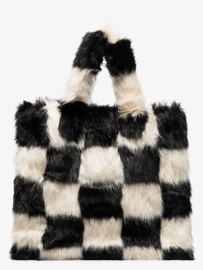 Shop Stand Studio Black And White Lolita Checked Faux Fur Tote Bag