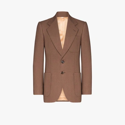 Shop Gucci Single-breasted Wool Blazer In Brown