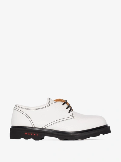 Shop Marni White Leather Derby Shoes