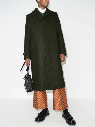 Shop Gucci Single-breasted Wool Overcoat In Green