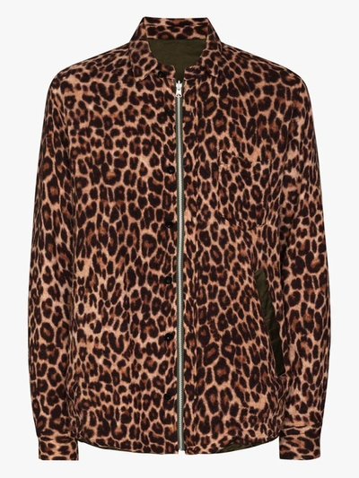Shop Sacai Leopard Print Shrivel Zip Shirt In Brown