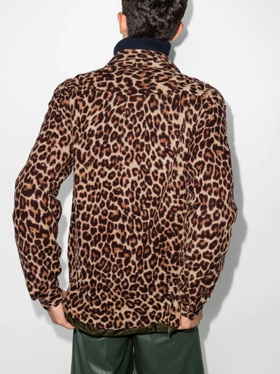 Shop Sacai Leopard Print Shrivel Zip Shirt In Brown