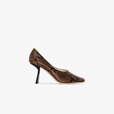 Shop Jimmy Choo Brown Marcela 85 Snake Effect Leather Pumps