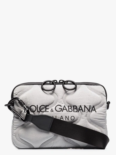 Shop Dolce & Gabbana Grey Logo Print Quilted Cross Body Bag