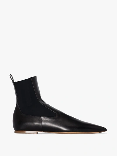 Shop Jil Sander Black Pointed Toe Leather Ankle Boots