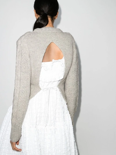 Shop Cecilie Bahnsen Cable Knit Open Back Sweater In Grey