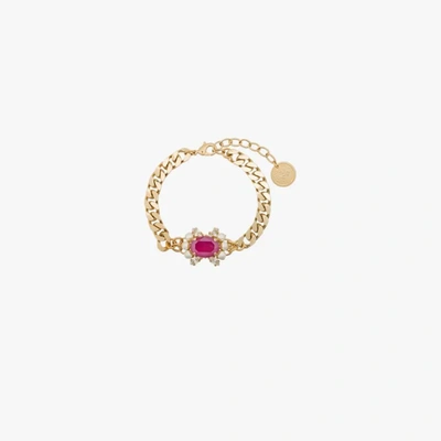 Shop Anton Heunis Gold-plated Crystal And Pearl Bracelet In Pink