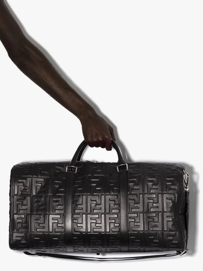 Shop Fendi Black Embossed Logo Leather Holdall Bag