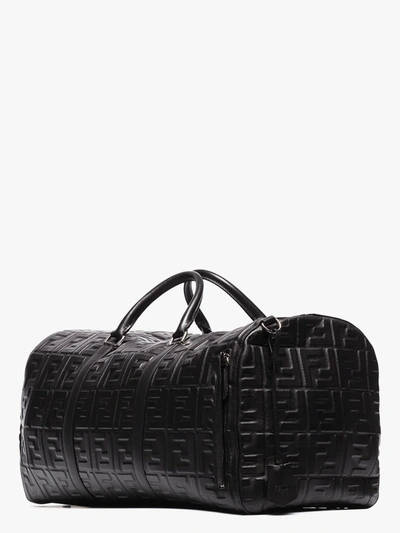 Shop Fendi Black Embossed Logo Leather Holdall Bag