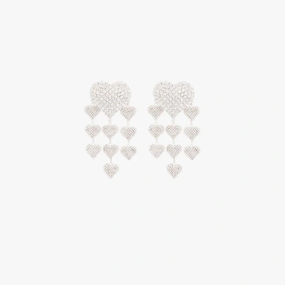 Shop Alessandra Rich Silver Tone Heart Crystal Earrings In Metallic
