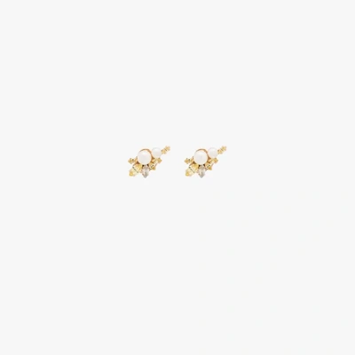 Shop Anton Heunis Gold-plated Flower Pearl Crystal Earrings In Yellow