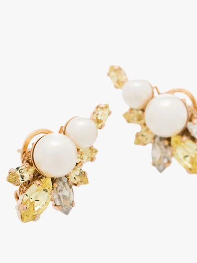 Shop Anton Heunis Gold-plated Flower Pearl Crystal Earrings In Yellow