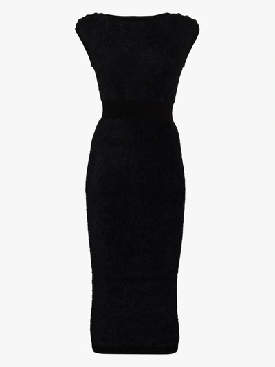 Shop Balmain Fluffy Knit Pencil Dress In Black